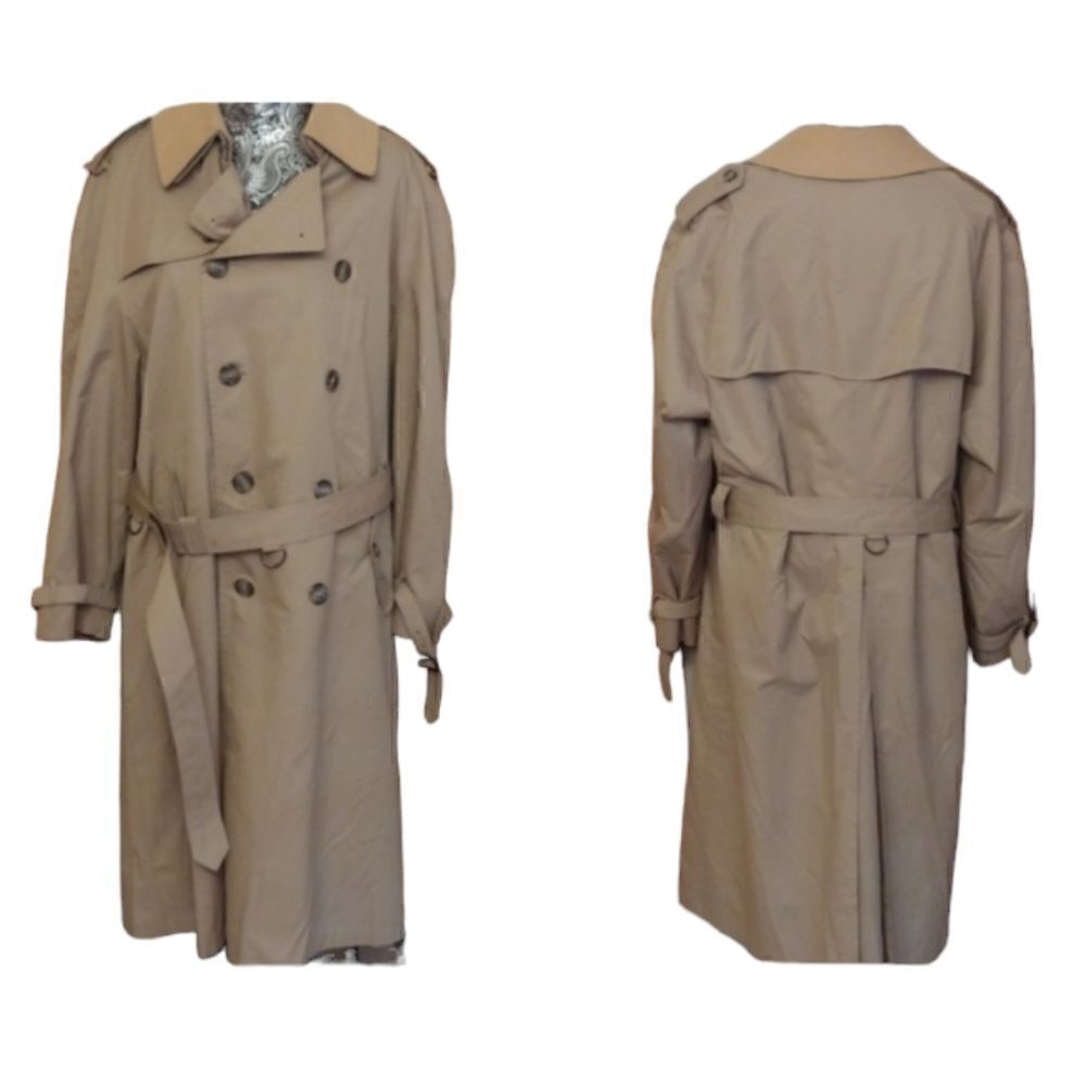 Hart Schaffner & Marx classic mens trench removable wool lining collar tan 44R